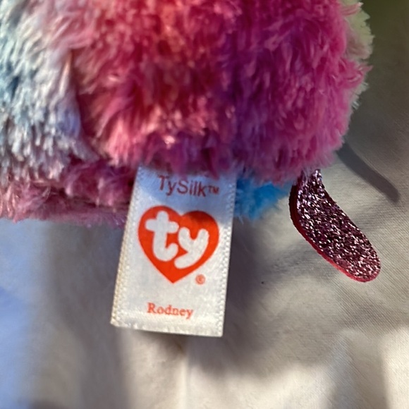 TY “Rodney” Collectible Rainbow /Pink Sparkle Accents Stuffed Animal BIG EYES - Picture 7 of 7